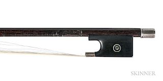 English Silver-mounted Violoncello Bow, possibly composite, the octagonal stick unstamped, the frog stamped DODD, weight 75.8