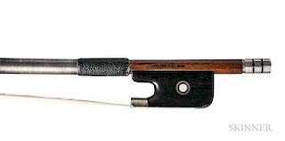 Silver-mounted Violoncello Bow, the round stick stamped RICH.GEIPEL and GERMANY, weight 77.4 grams.