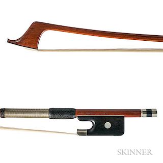 Nickel-mounted Violoncello Bow, the octagonal stick stamped F. SOLAR - MADRID, weight 82.2 grams.