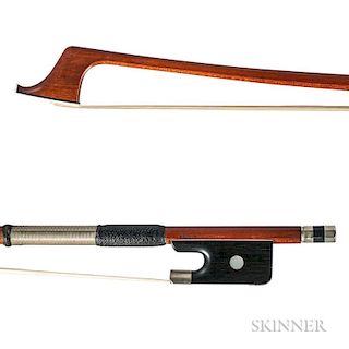 Nickel-mounted Violoncello Bow, the octagonal stick stamped F. SOLAR - MADRID, weight 84.2 grams.