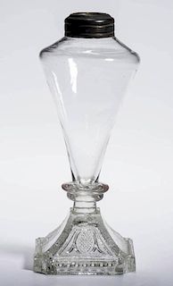 FREE-BLOWN AND PRESSED LACY WHALE OIL LAMP