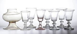 ASSORTED FREE-BLOWN WINE GLASSES, LOT OF SEVEN