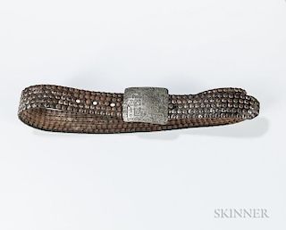 Studded Black Leather Belt and Buckle;
