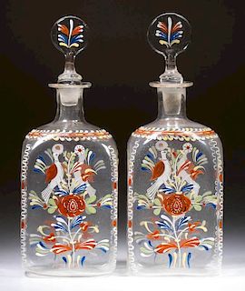 BLOWN AND DECORATED PAIR OF COLOGNE BOTTLES