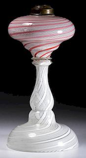 FREE-BLOWN LUTZ-TYPE STRIPED STAND LAMP
