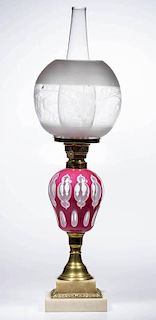 CUT DOUBLE OVERLAY MOORISH WINDOWS KEROSENE STAND LAMP