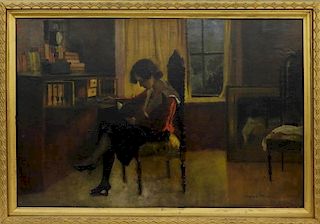 Alfred Lakos Interior Painting of Woman Smoking