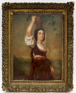 Italian O/B Portrait Painting of Female Peasant