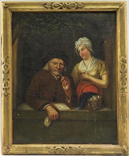 European Flemish Genre Painting of a Farmer Couple