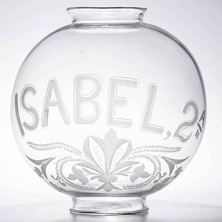 FREE-BLOWN COMMEMORATIVE CUT AND ENGRAVED "ISABEL 2A" LAMP GLOBE / SHADE