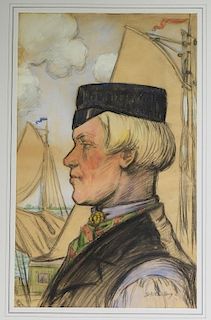 Sydney Burleigh WC Pastel Painting of a Sailor