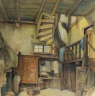 C.1894 Edward Lamson Henry Farmhouse WC Painting