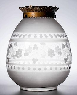 FREE-BLOWN FROSTED AND ENGRAVED HALL LAMP SHADE