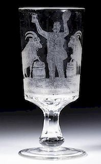 ETCHED CIRCUS GOATS AND RINGMASTER GOBLET