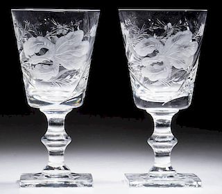 T. G. HAWKES & CO. "IRIS" GRAVIC CUT GLASS GOBLETS, LOT OF TWO
