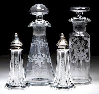 T. G. HAWKES & CO. ENGRAVED GLASS CONDIMENT ARTICLES, LOT OF FOUR