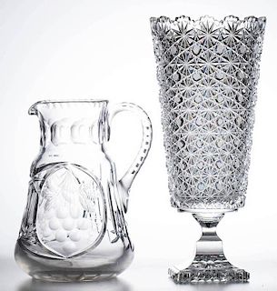 ASSORTED CUT AND ENGRAVED GLASS ARTICLES, LOT OF TWO
