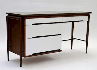 C.1960 American MCM Walnut White Drawer Desk