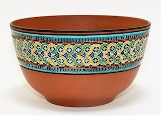 18C. Staffordshire Enamel Decorated Redware Bowl