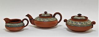 18C Staffordshire Enamel Decorated Redware Tea Set