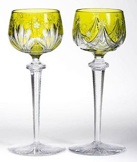 CUT OVERLAY WINE GLASSES, LOT OF TWO