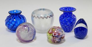 6 Contemporary Art Glass Paperweights & Vase Group