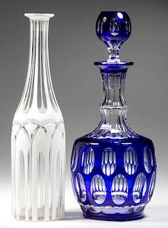 CUT OVERLAY DECANTERS, LOT OF TWO