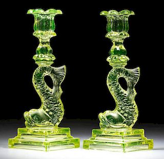 PRESSED DOLPHIN DOUBLE-STEP PAIR OF CANDLESTICKS