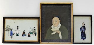 3 Chinese Export Pith & Scholar Paintings