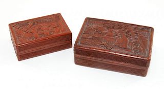 2 Chinese Export Cinnabar Lacquerware Boxes