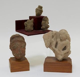 Indian Carved Red Sandstone Head Figure Fragments