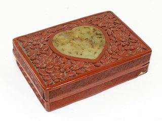 Chinese Cinnabar Lacquerware White Jade Box