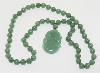 Chinese Celadon Jadeite Peach Amulet Necklace