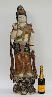 Chinese Carved Wood Polychrome Decorated Guanyin