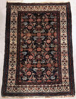 Malayer Carpet with Dark Blue Field, Ivory Border