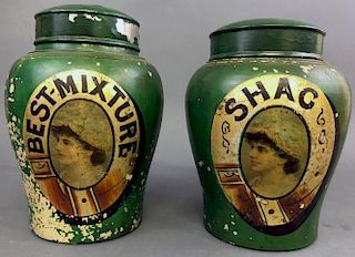 Two Victorian Green Stoneware Apothecary Jars