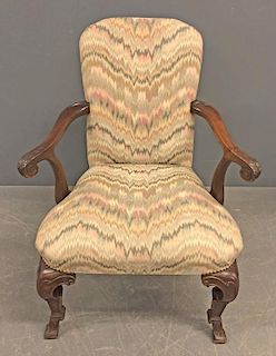 Queen Anne Style Mahogany Open Armchair