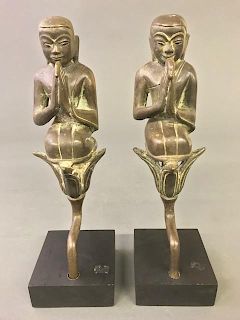 Pair of Burmese Bronze Seated Monks