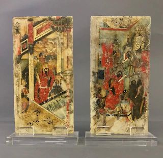 Two Chinese Painted on Marble Plaques