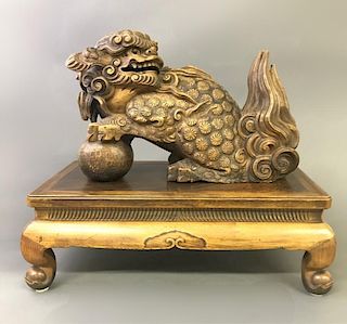 Chinese Wood Lion Statue
