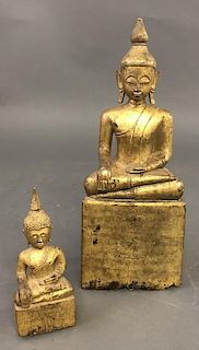 Two Gilt Wood Carved Buddhas