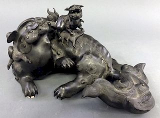 Japanese Bronze Recumbent Foo Dog