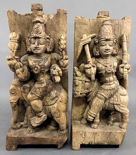 Two Wood Carved Hindu Indian Figures