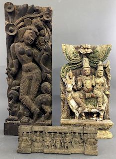 Grouping of Wood Carved Hindu Indian Figures