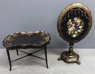 Black Lacquer Tray Table & Tilt-Top Table