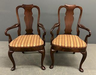 Pair of Queen Anne Style Mahogany Open Armchairs