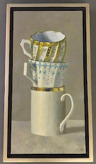 Antonova Oil on Canvas "Three Stacked Cups"