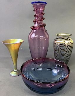 Grouping of Four Signed Art Glass Pieces