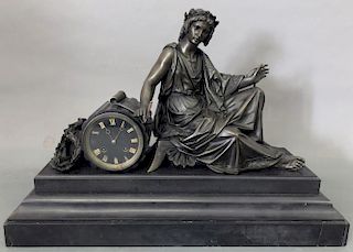 Large French Bronze Clock with Seated Figure