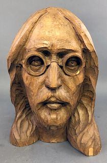 Carved Wood Bust of John Lennon
